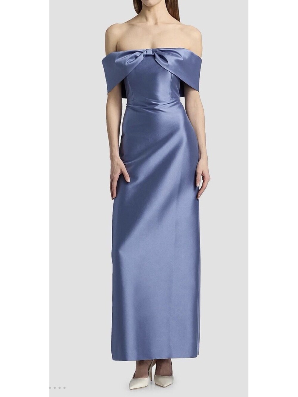 New Sachin Babi Michelle Bow Satin Gown In Slate Size 4 $895